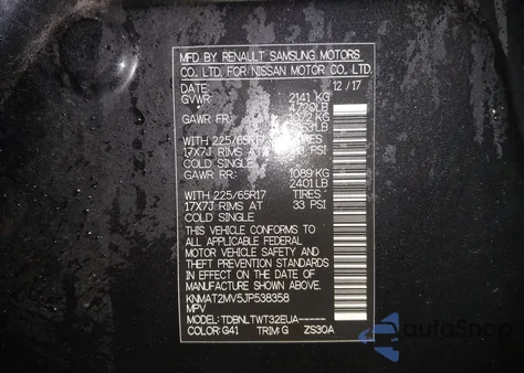 2018 Nissan Rogue Sv z USA, uszkodzony, nr VIN KNMAT2MV5JP538358